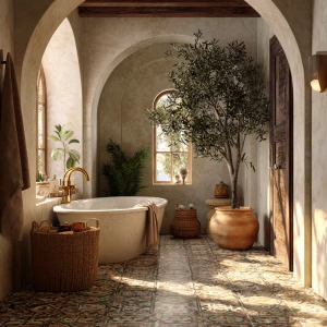 Create a realistic image of a luxurious bathroom inside a Medite...