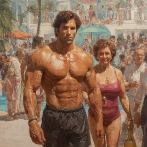 Hyperrealistic painting,a muscular beefy criminal kashmiri son i...