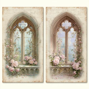Victorian Mauve Rose Window Cards – 2 Large Cards (Side-by-Side,...