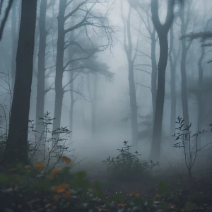 Foggy forest morning, soft lens blur