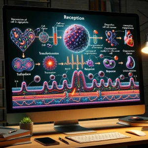 stop motion showing the steps of cell signaling, reception, tran...