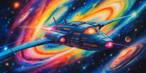 In a dazzling cascade of neon hues, a mesmerizing scene unfolds...