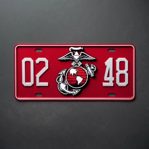 Create a red license plate with dimensions 12 inches by 6 inches...