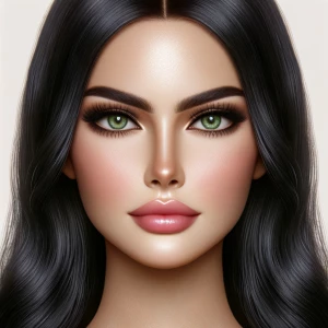 The person in the image is a woman with fair skin and a symmetri...