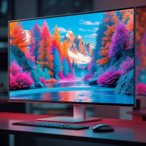 Generate a realistic image of a modern flat-screen television or...