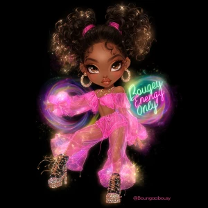 A glossy, high-resolution chibi African American diva with a rad...