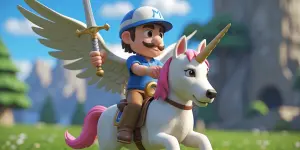 Can you make it so that the mii riding a winged unicorn with a d...
