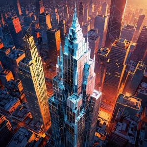 A cityscape frozen in time, a retrograde chic metropolis gleamin...