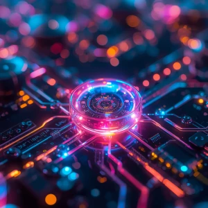In a striking long exposure image, a neon-infused cybernetic imp...
