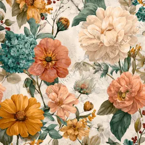 flat printable background paper, bohemian summer floral design w...