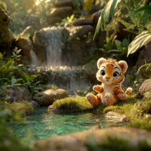 A baby tiger cub named Teddy, soft orange fur with black stripes...