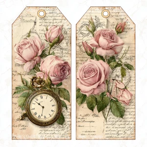 Victorian Mauve Rose Timepiece Tags – 2 Large Tags (Pocket Watch...