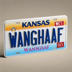 Design a Kansas license plate featuring the custom text "WANGHAF...