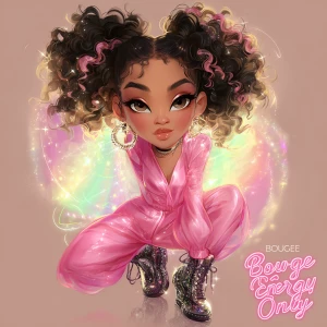 A glossy, high-resolution chibi African American diva with a rad...