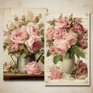 Victorian Mauve Rose Garden Cards – 2 Large Cards (Watering Can...