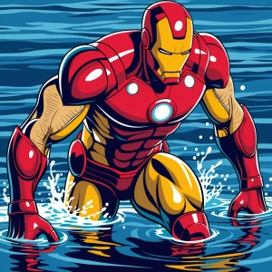 Design a fun t-shirt showing ironman, vector style. The ironman...
