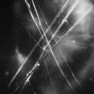 Three diagonal gouges scrape through glass in front of the eyes....