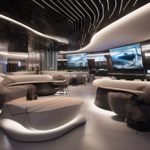 Generate a visually striking futuristic interior design concept...