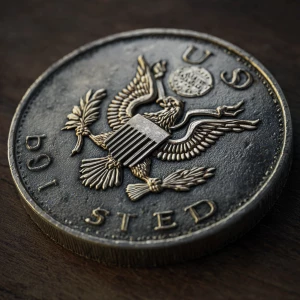 Generate a lifelike 3D image of a coin designed in a carton styl...