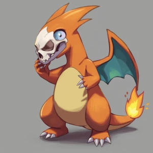 Create a Pokemon card design where Charmander, deeply mourning t...