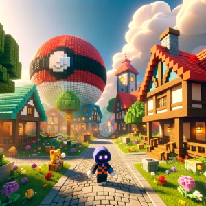 A vibrant, sunny Minecraft-style 3D scene depicting a cheerful a...