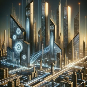 Large and tall futuristic Watchtowers armed with machine guns an...