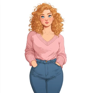 A tall white woman with a thicker body build with thick thighs,...