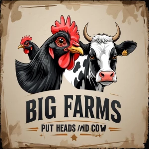 create logo for BIG FARMS put heads of hen and cow