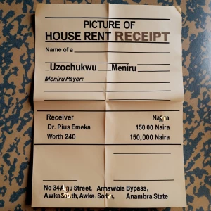 I want a picture of a house rent receipt with the name of the pa...