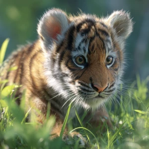 baby tiger cub named Teddy, playful and adorable,
crouched in lu...