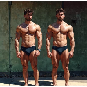 Kenneth and Ethan male mid 30’s fit hairy muscular, bulging ese...