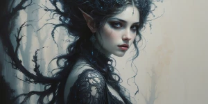 A hauntingly beautiful cimmerian ornate nymph, her ethereal pres...