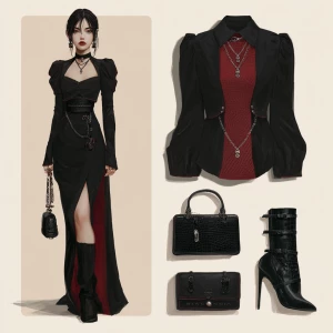 Create an image of a stylish vampire girl  wearing Balenciaga cl...
