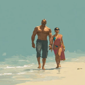 Realism,a muscular sweaty indian  villain man, walking  with his...