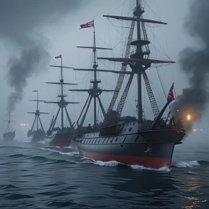 British warships approaching – “Three British warships sailing i...