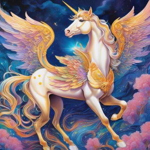 A heavenly chimera of celestial grace and mythical power, a fusi...