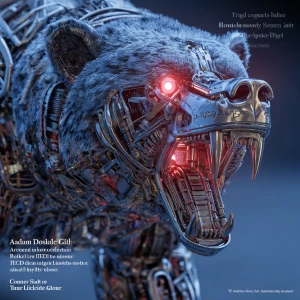 "A grizzly bear made entirely of T-800 robotic components, chrom...