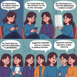 Frame 1:
A student sits alone, looking sad while reading hurtfu...