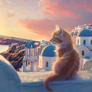 adorable fluffy kitten named Koko sitting on a white rooftop in...