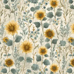 flat 2D surface design, vintage farmhouse prairie floral pattern...