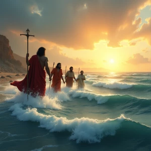 Create picture of Moses and children of Israel crossing the red...