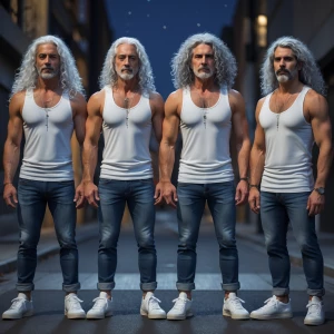 Make this white mature male quartet wear extra longer curly hair...