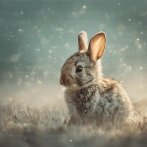 “baby rabbit sitting in soft morning meadow light, ultra-detaile...