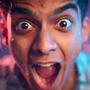 Ultra-realistic YouTube thumbnail, Indian male vlogger with exci...