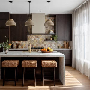 Create a 16:9 aspect ratio image of a modern Scandinavian kitche...