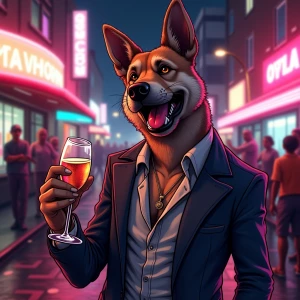 Character DOGE in GTA art style,  , gta style illustration, neon...