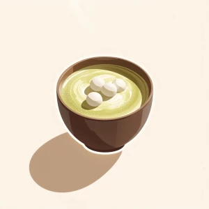 Realistic cutout of a hot matcha latte in a ceramic cup, simple...