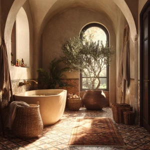 Create a realistic image of a luxurious bathroom inside a Medite...
