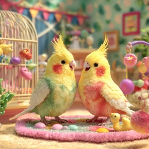 Create a delightful scene featuring two colorful and animated co...