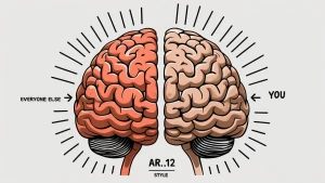 A symmetrical illustration depicting a human brain, bisected ver...